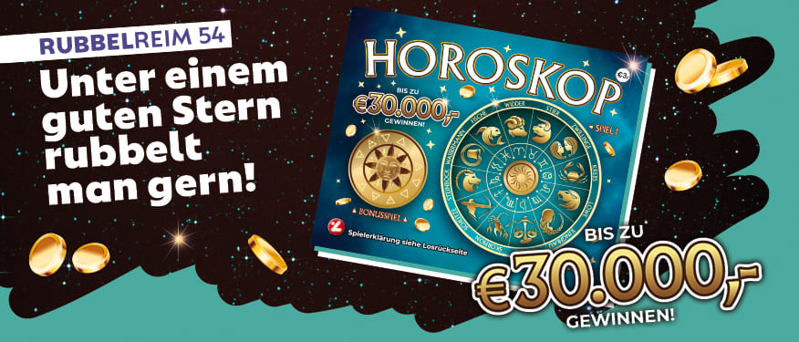 Abbildung Horoskop. Bis zu 30.000 Euro gewinnen. Unter einem guten Stern rubbelt man gern!